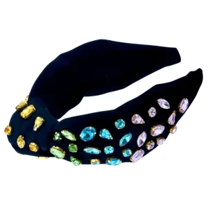 Adult Black Headband with Rainbow Gradient Hand-Sewn Crystals-Brianna Cannon New