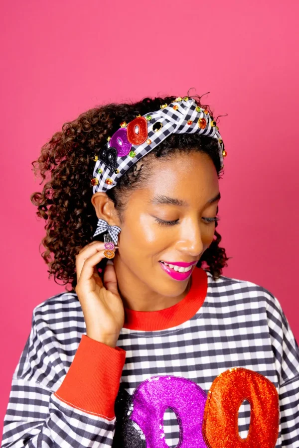 Adult Size Black & White Gingham BOO Headband with Crystals-Brianna Cannon Hot