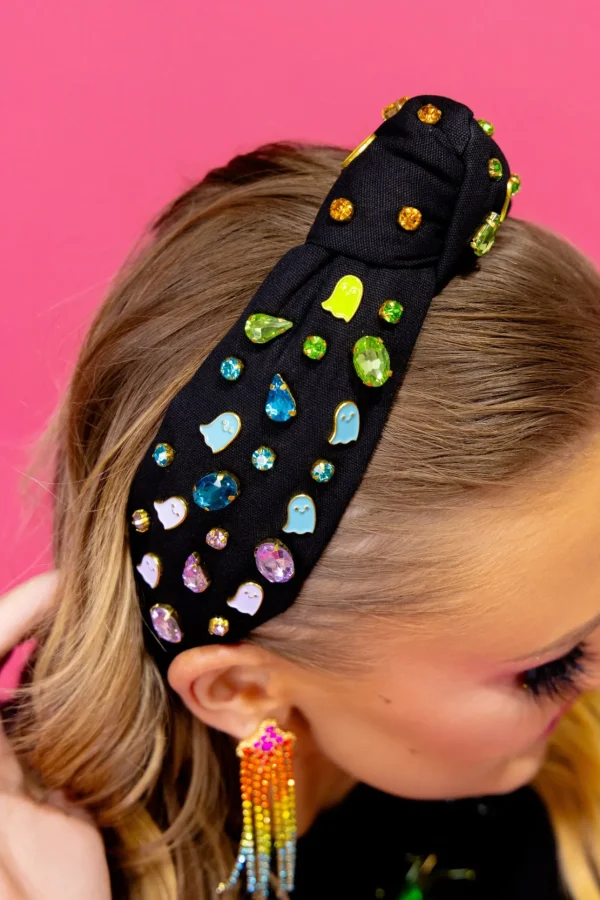 Adult Size Black Headband with Neon Ghosts & Crystals-Brianna Cannon Fashion