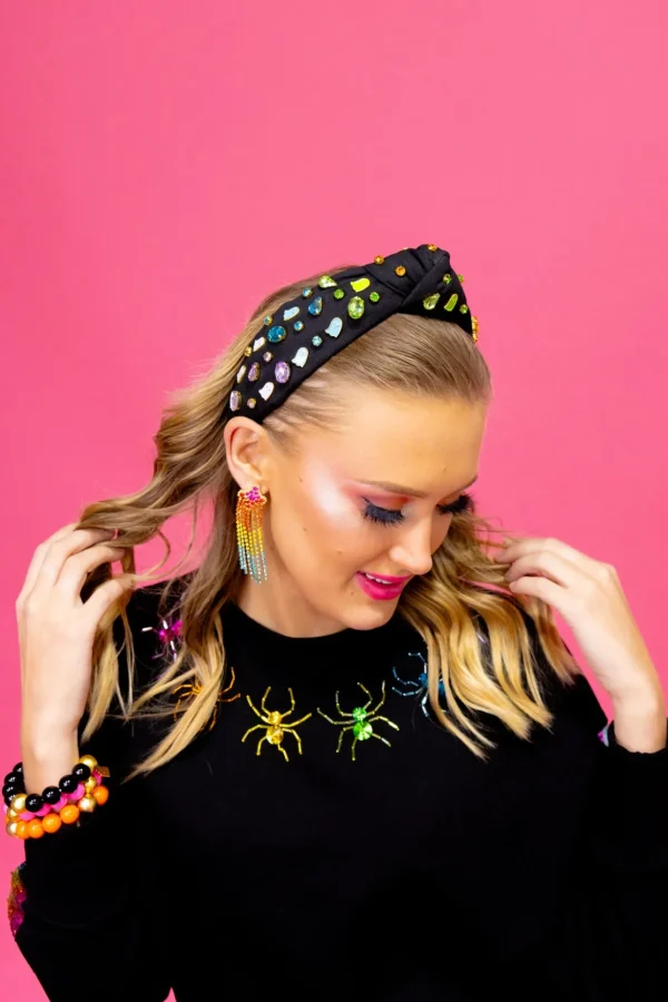 Adult Size Black Headband with Neon Ghosts & Crystals-Brianna Cannon Fashion