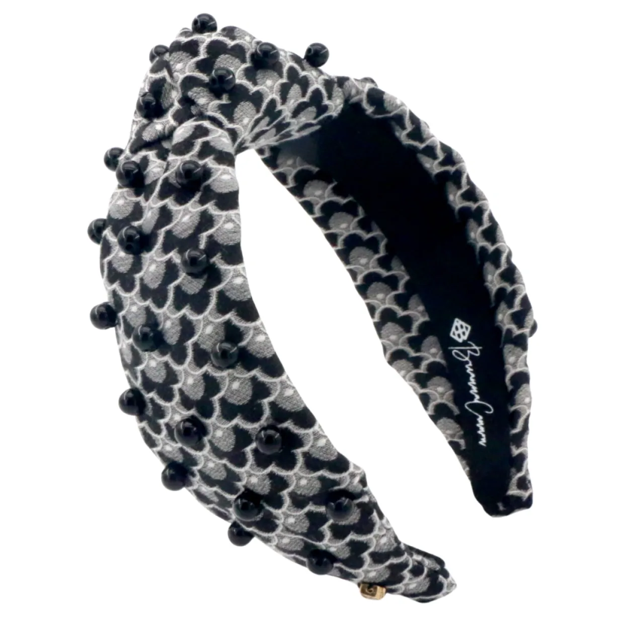 adult_size_black_scallope_0.webp Adult Size Black Scalloped Headband with Black Beads-Brianna Cannon Online