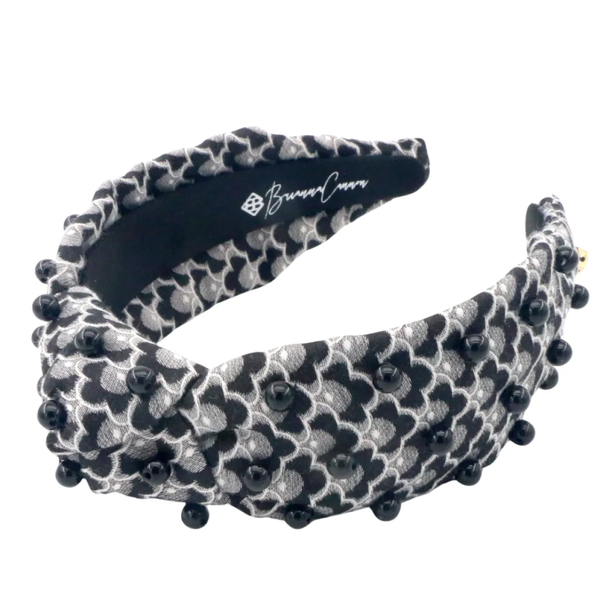 adult_size_black_scallope_4.webp Adult Size Black Scalloped Headband with Black Beads-Brianna Cannon Online