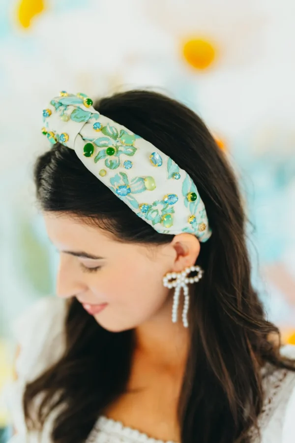 Adult Size Blue & Green Floral Headband With Cabochons & Crystals-Brianna Cannon Online