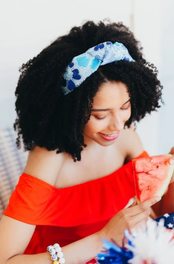 Adult Size Blue Mosaic Lace Flowers Headband-Brianna Cannon Online