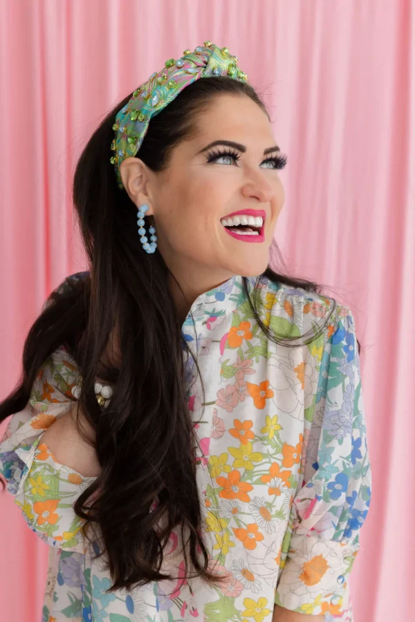 Adult Size Bright Green Floral Headband with Pink and Blue-Brianna Cannon New