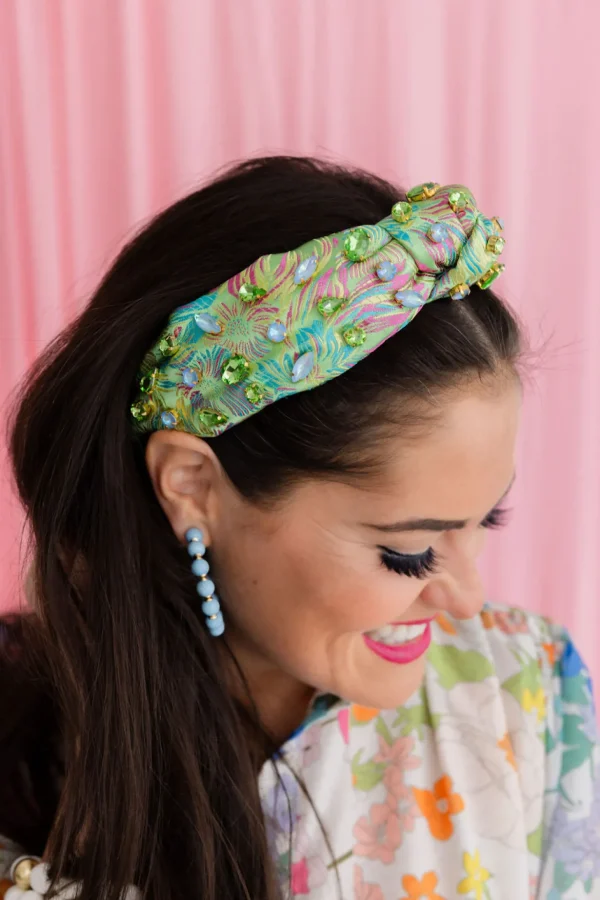 Adult Size Bright Green Floral Headband with Pink and Blue-Brianna Cannon New