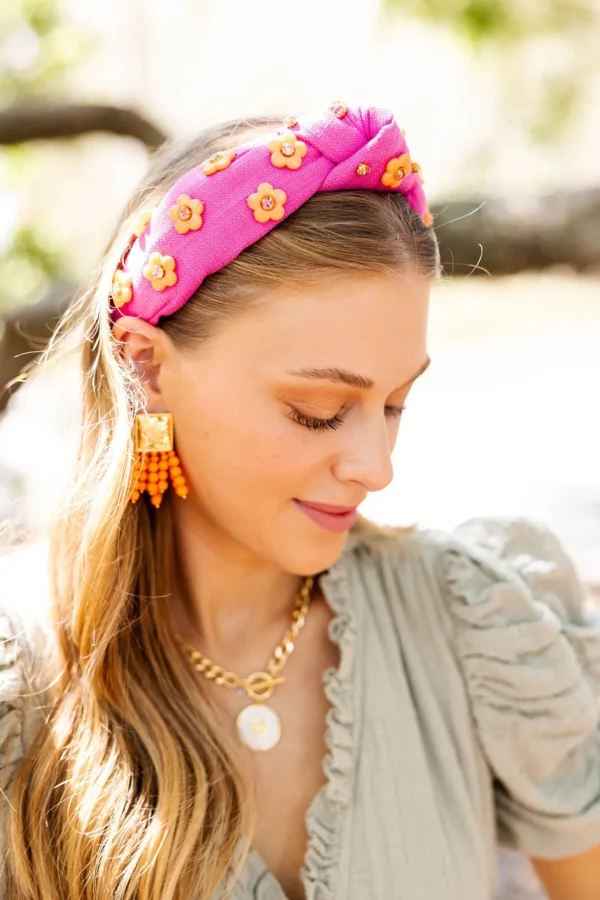 Adult Size Bubble Gum Pink Headband with Orange Flowers-Brianna Cannon Sale