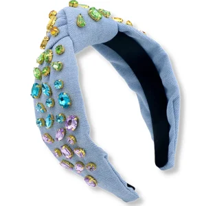Adult Size Denim Headband with Rainbow Gradient Hand-Sewn Crystals-Brianna Cannon Sale