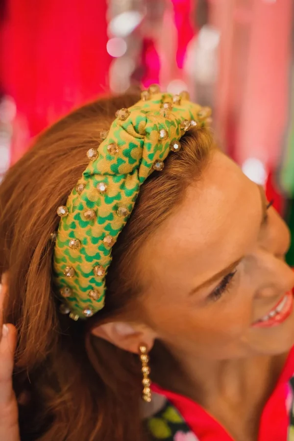 Adult Size Green Scalloped Headband with Gold Beads-Brianna Cannon Online