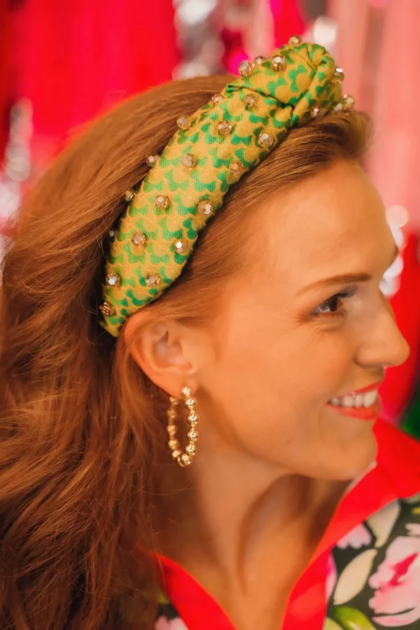 Adult Size Green Scalloped Headband with Gold Beads-Brianna Cannon Online