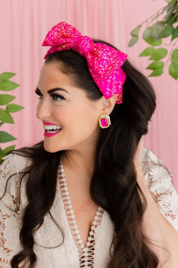 Adult Size Hot Pink & Gold Brocade Side Bow Headband-Brianna Cannon Outlet