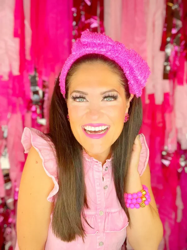 Adult Size Hot Pink Boucle Side Bow Headband-Brianna Cannon Online