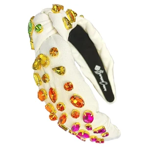 Adult Size Ivory Headband with Rainbow Gradient Hand-Sewn Crystals-Brianna Cannon Fashion