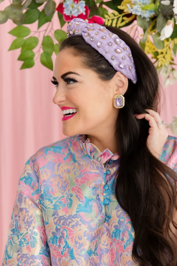 Adult Size Lavender Textured Headband with Crystals-Brianna Cannon Fashion