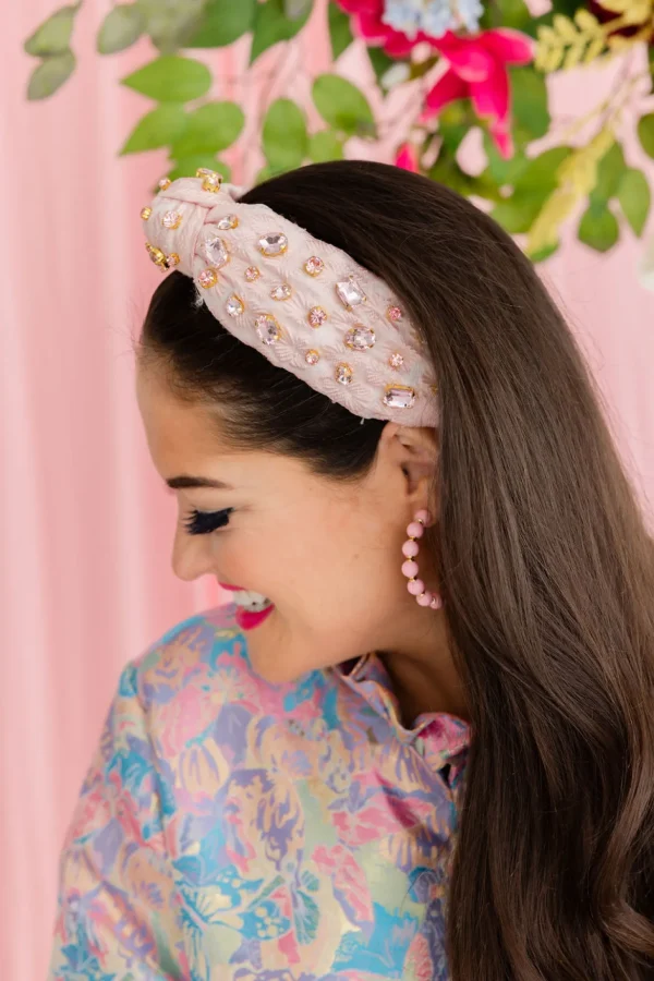 Adult Size Light Pink Textured Headband with Crystals-Brianna Cannon Best