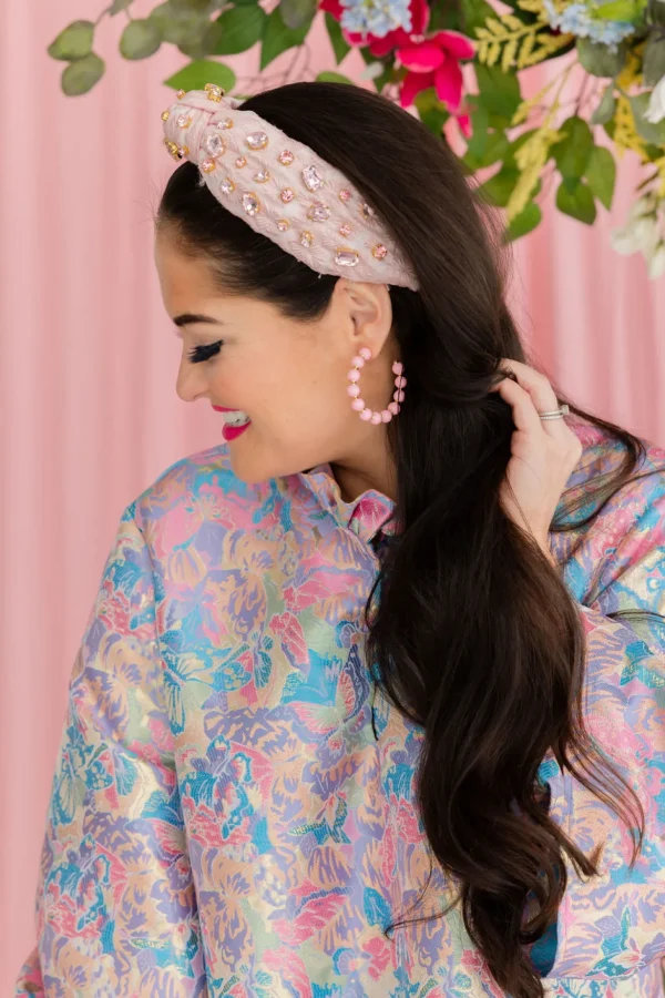 Adult Size Light Pink Textured Headband with Crystals-Brianna Cannon Best