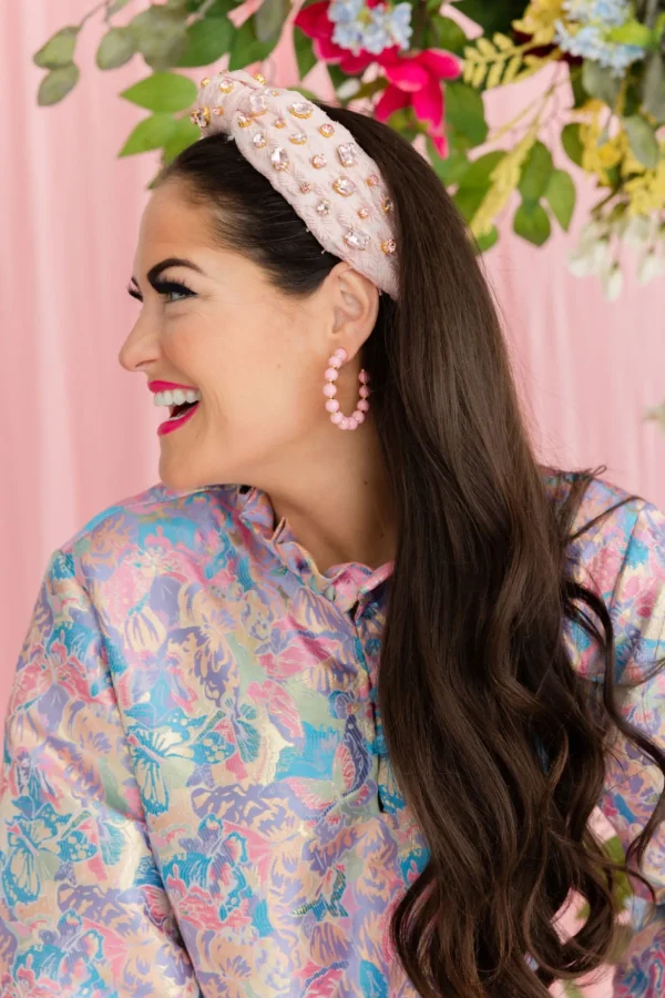 Adult Size Light Pink Textured Headband with Crystals-Brianna Cannon Best