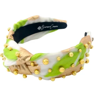 Adult Size Lime Green, White & Gold Headband With Gold Beads-Brianna Cannon Clearance