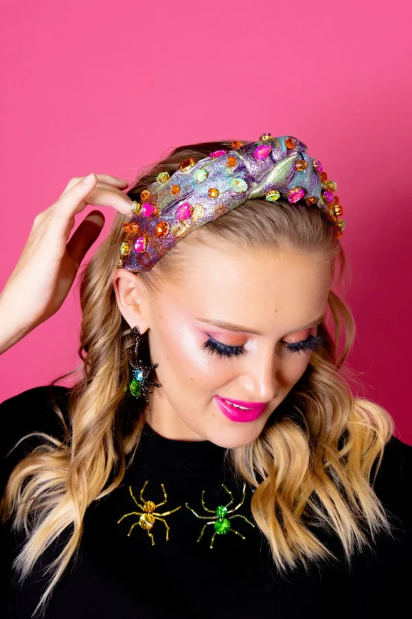 Adult Size Metallic Iridescence Brocade Headband With Crystals-Brianna Cannon New