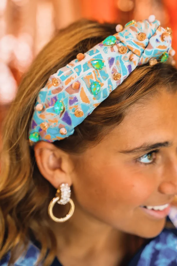Adult Size Mosaic Headband with Blue & Orange Crystals-Brianna Cannon New