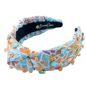 Adult Size Mosaic Headband with Blue & Orange Crystals-Brianna Cannon New