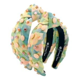 Adult Size Peach & Green Floral Headband With Cabochons & Crystals-Brianna Cannon Best