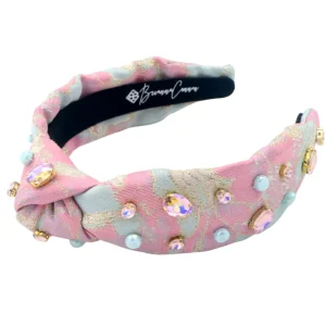 Adult Size Pink & Blue Brocade Headband with Crystals & Stones-Brianna Cannon Fashion
