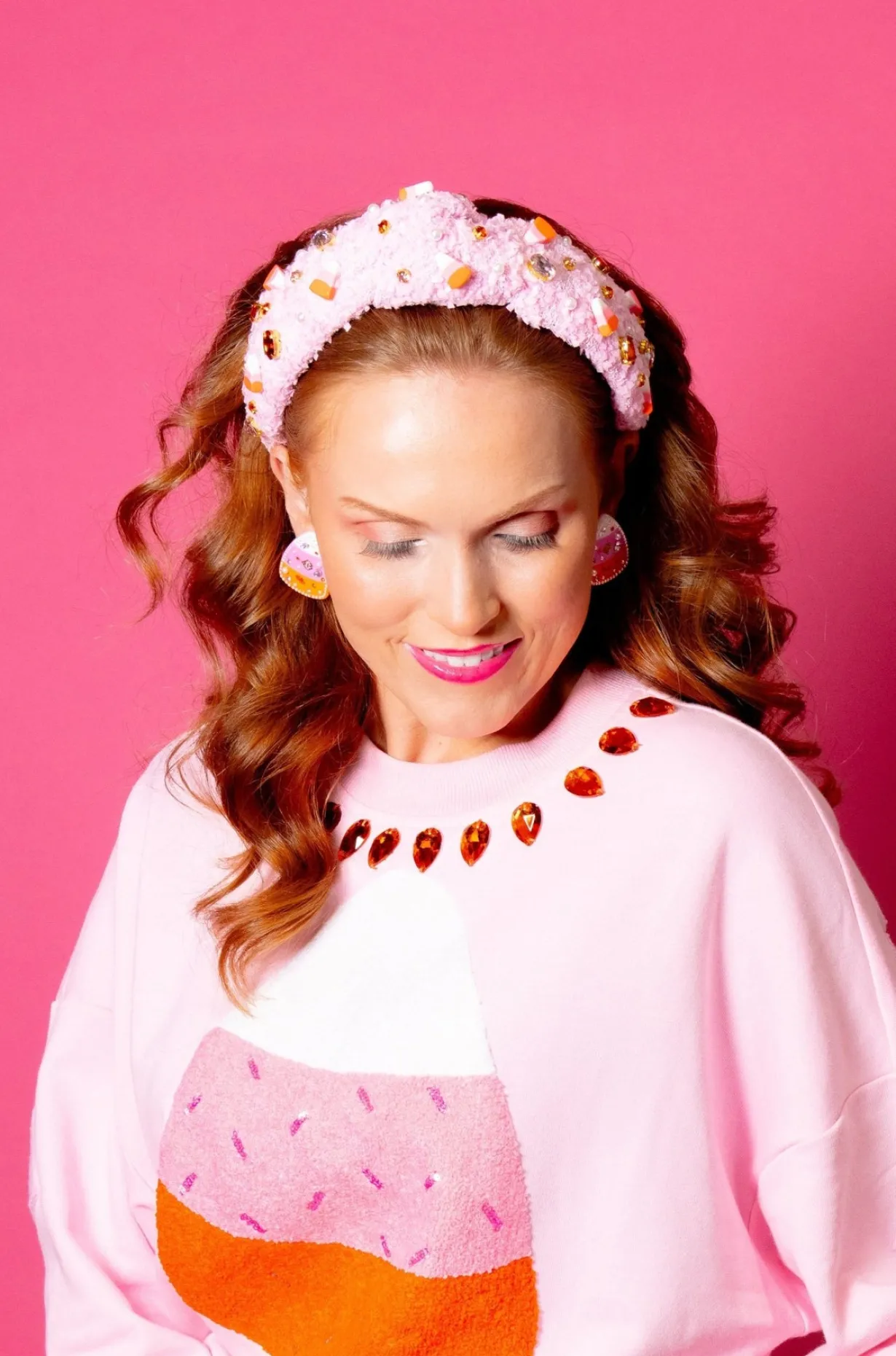 adult_size_pink_candy_cor_2.webp Adult Size Pink Candy Corn Headband with Crystals-Brianna Cannon Sale