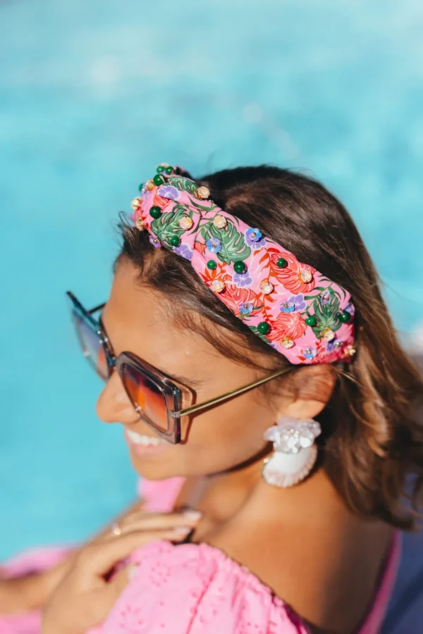 Adult Size Pink Luau Headband With Crystals & Beads-Brianna Cannon Clearance