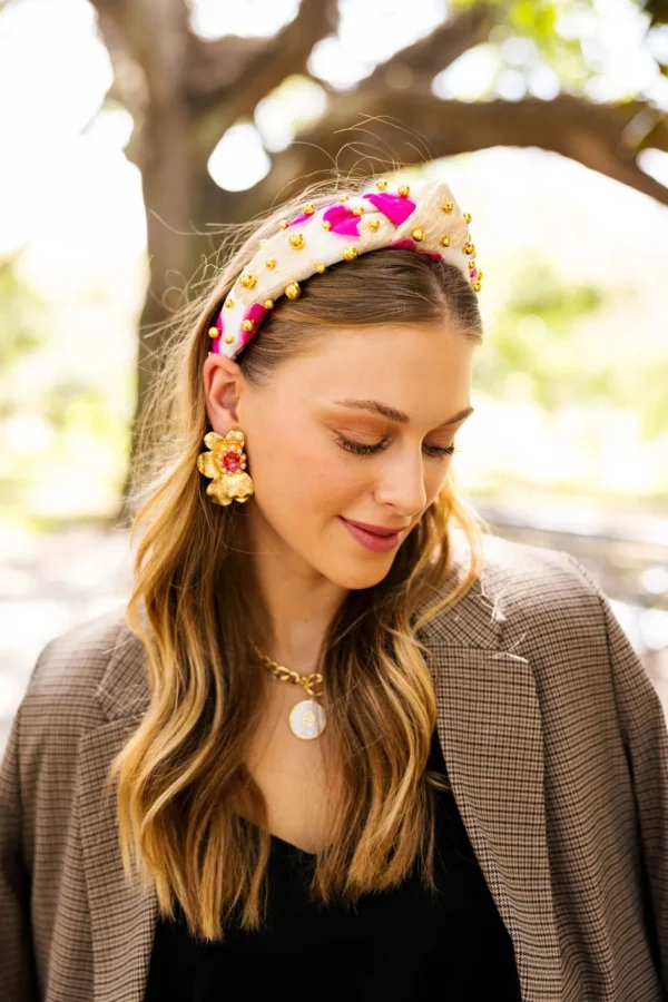 Adult Size Pink, Red & Ivory Headband with Gold Beads-Brianna Cannon Discount