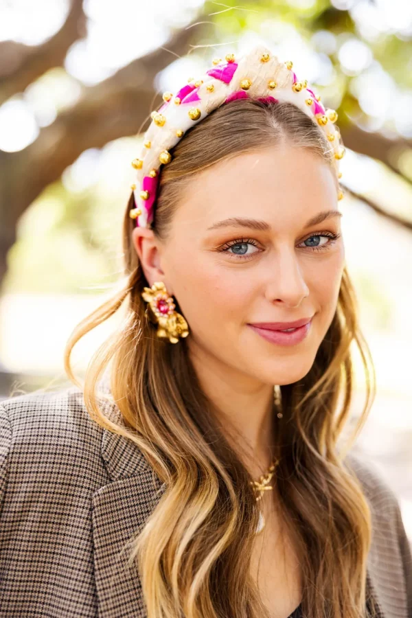 Adult Size Pink, Red & Ivory Headband with Gold Beads-Brianna Cannon Discount