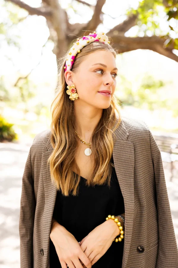 Adult Size Pink, Red & Ivory Headband with Gold Beads-Brianna Cannon Discount