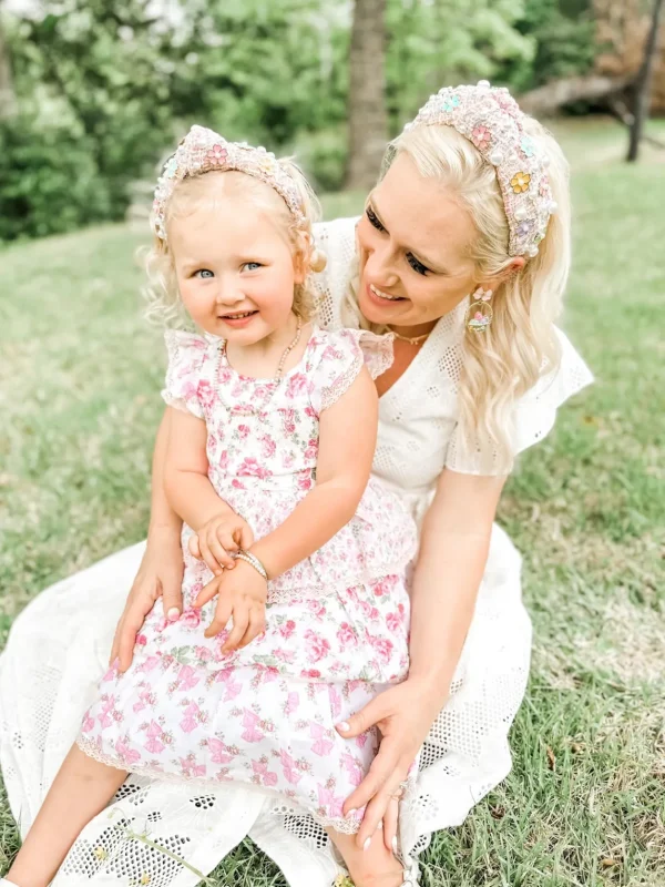 Adult Size Pink Tweed Headband with Flowers-Brianna Cannon Online
