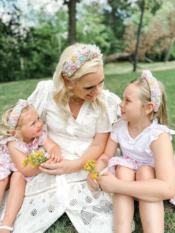 Adult Size Pink Tweed Headband with Flowers-Brianna Cannon Online