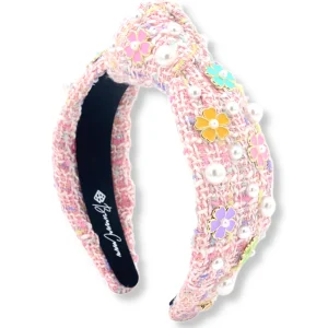 Adult Size Pink Tweed Headband with Flowers-Brianna Cannon Online