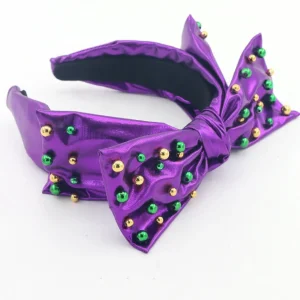 Adult Size Purple Mardi Gras Side Bow Headband with Beads-Brianna Cannon Sale