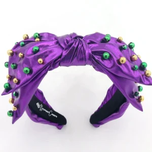 Adult Size Purple Mardi Gras Side Bow Headband with Beads-Brianna Cannon Sale