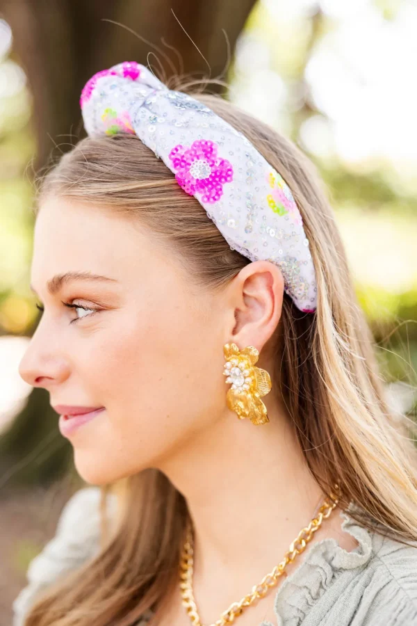 Adult Size Sequin Headband with Bright Flowers-Brianna Cannon New