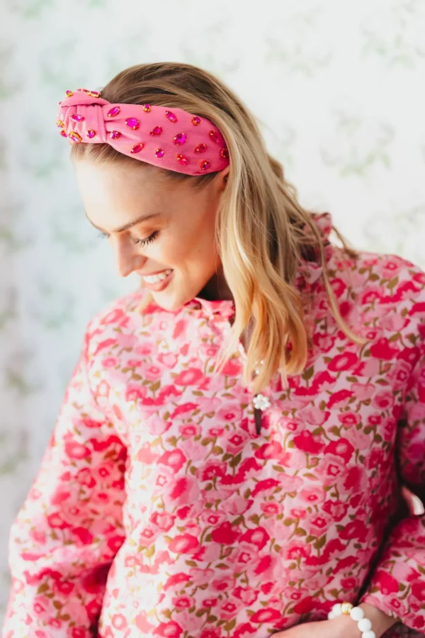 Adult Size Shimmer Headband with Hand-Sewn Crystals in Pink-Brianna Cannon Discount