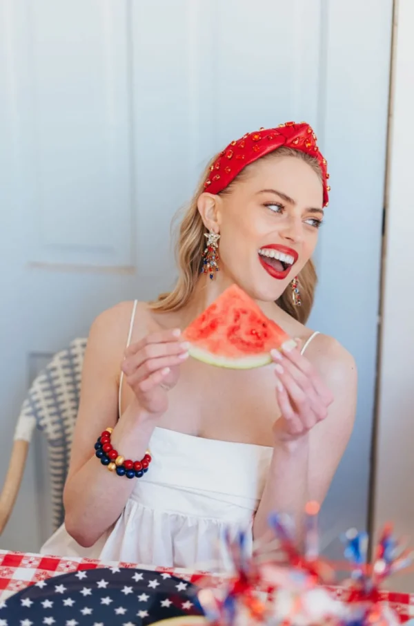 Adult Size Shimmer Headband with Hand-Sewn Crystals in Red-Brianna Cannon Online