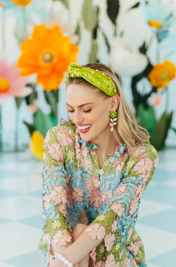 Adult Size Shimmer Headband with Hand-Sewn Crystals in Green-Brianna Cannon Outlet