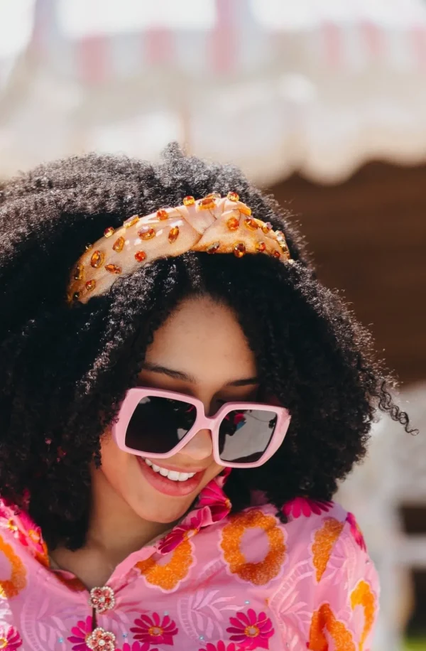 Adult Size Shimmer Headband with Hand-Sewn Crystals in Orange-Brianna Cannon Fashion