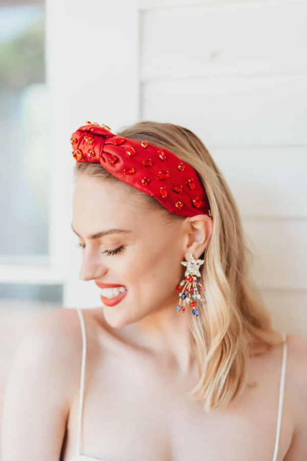 Adult Size Shimmer Headband with Hand-Sewn Crystals in Red-Brianna Cannon Online