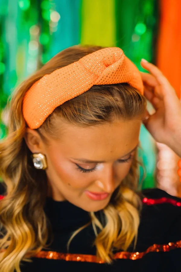 Adult Size Solid Tweed and Gold Headband in Orange-Brianna Cannon Clearance
