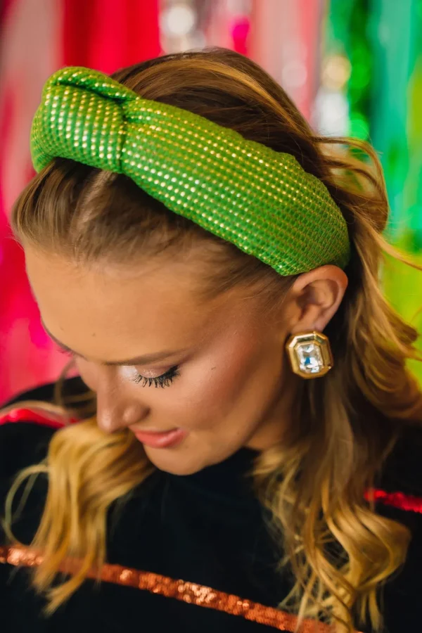 Adult Size Solid Tweed and Gold Headband in Green-Brianna Cannon Discount