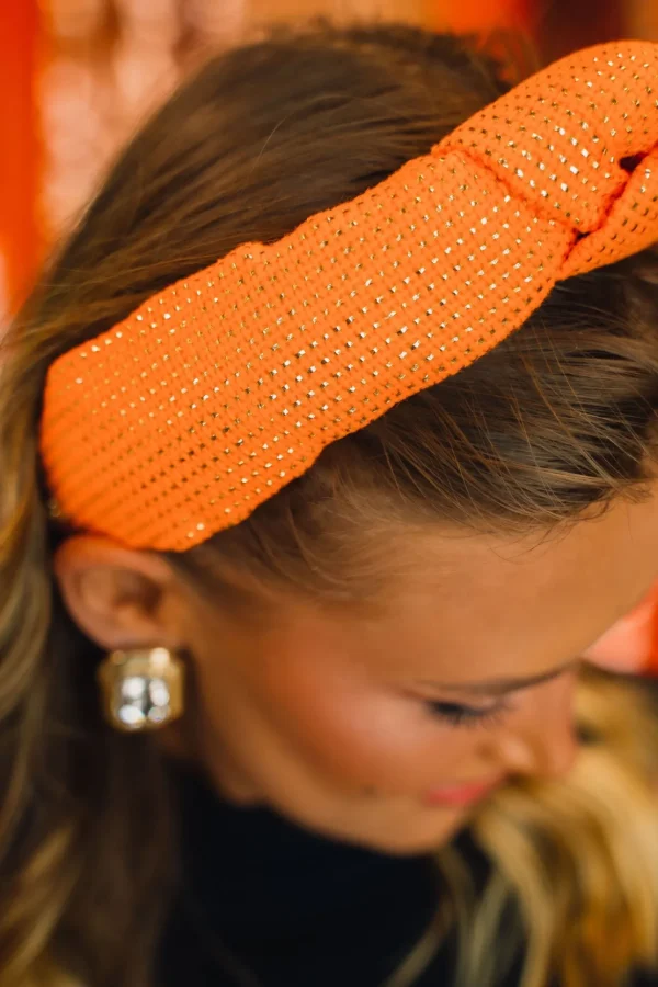 Adult Size Solid Tweed and Gold Headband in Orange-Brianna Cannon Clearance
