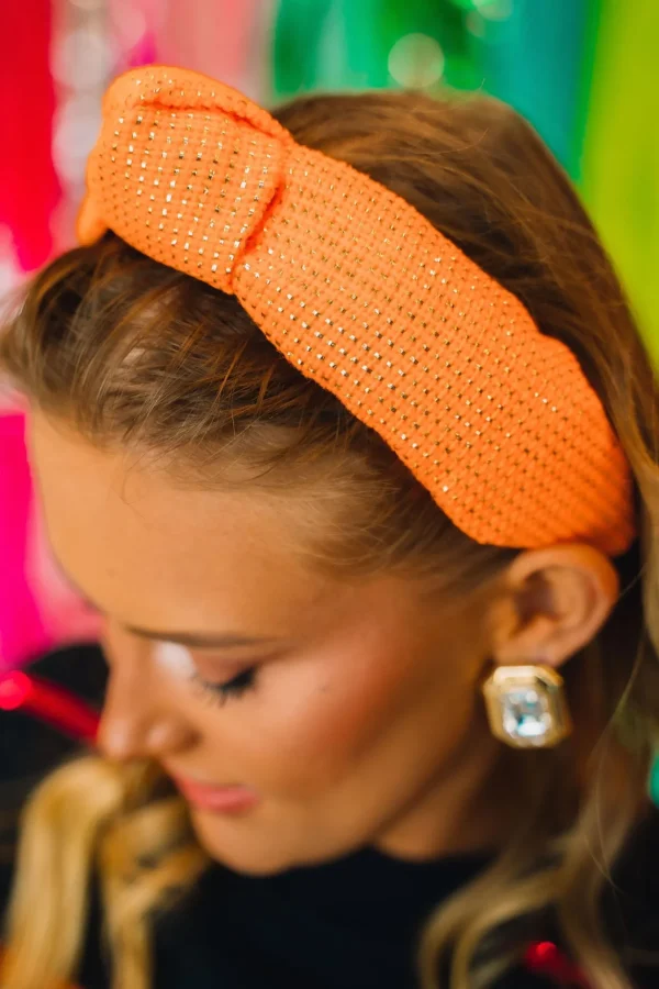 Adult Size Solid Tweed and Gold Headband in Orange-Brianna Cannon Clearance