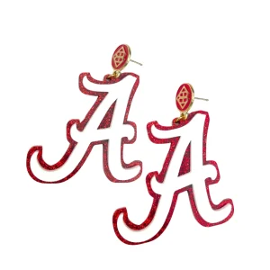 Alabama White & Crimson Glitter Alabama A Earrings-Brianna Cannon Fashion
