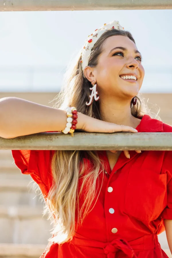 Alabama White & Crimson Glitter Alabama A Earrings-Brianna Cannon Fashion
