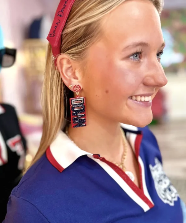 Arizona Navy Glitter BEAR DOWN Earrings-Brianna Cannon Outlet